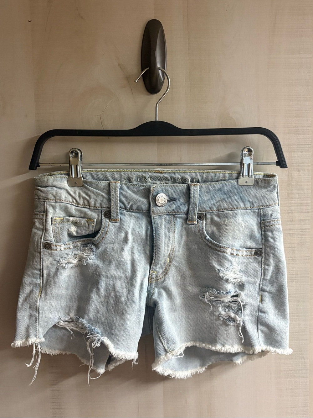 American Eagle Outfitters Light Blue Distressed Denim Shorts